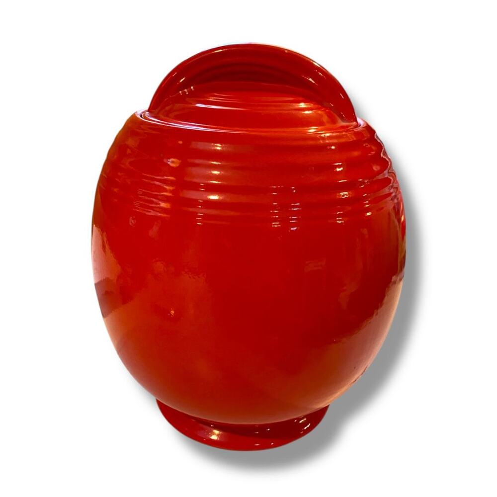 1940s Hall 5 Band Cookie Jar Chinese Red 9" with Lid
